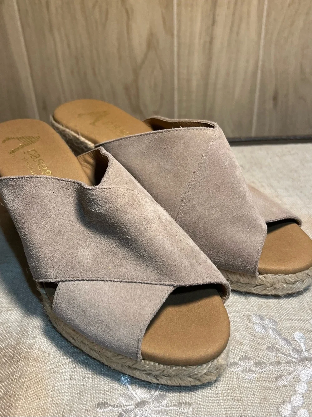 Paseart Sz 6 Womens Made in Spain Crossband Wedge Espadrilles Sandals New